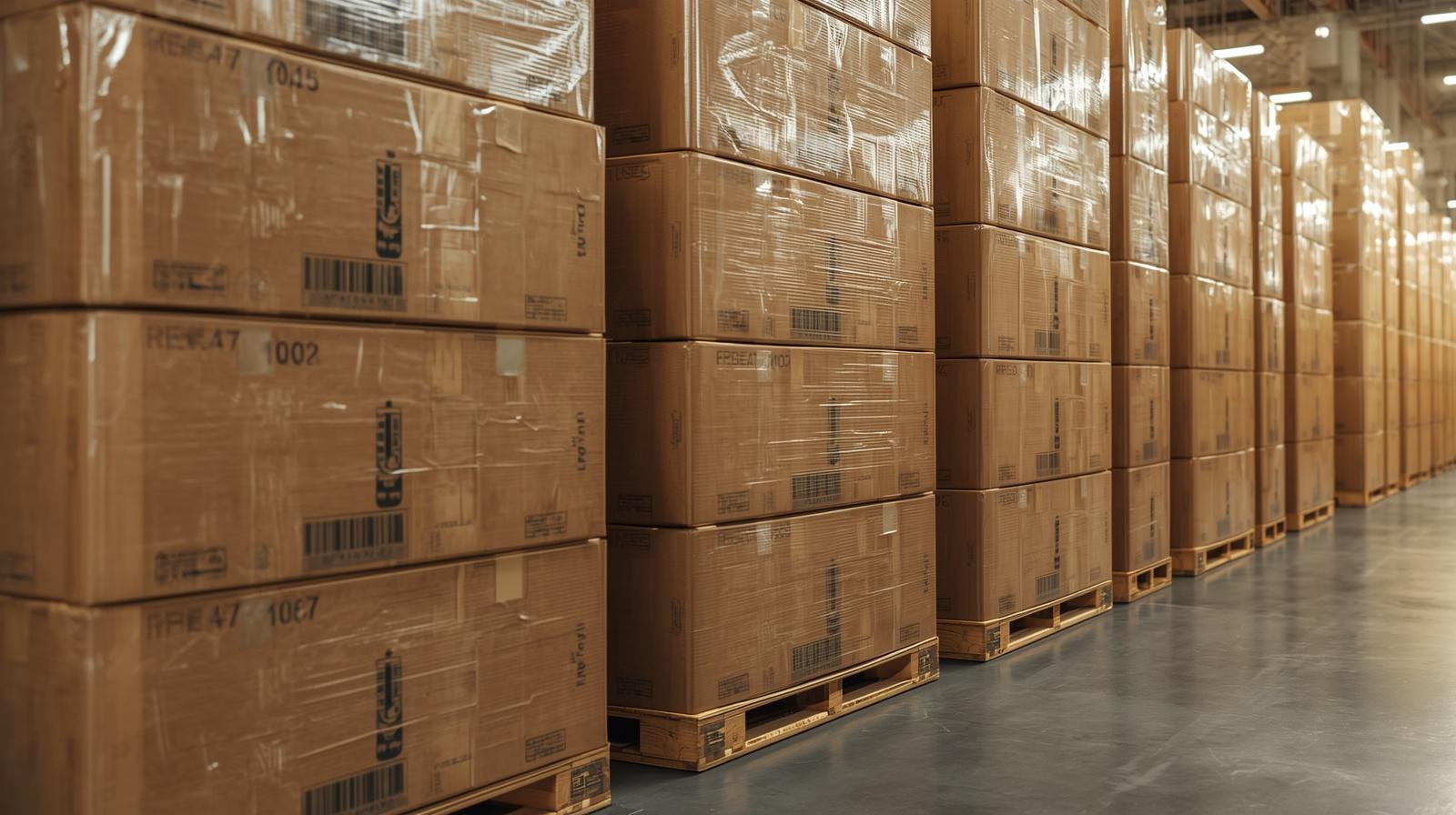 Stack of packed and labeled parcels ready for shipment